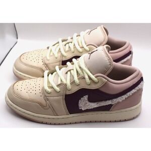 Nike Air Jordan 1 Low SE  Pink, Fur Swoosh Sneaker Size 6Y